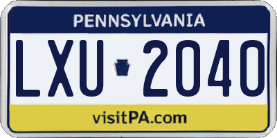 PA license plate LXU2040