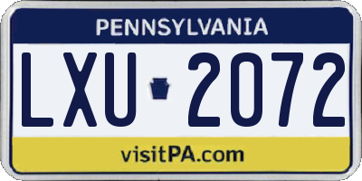 PA license plate LXU2072