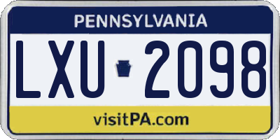 PA license plate LXU2098