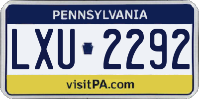 PA license plate LXU2292