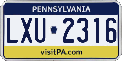 PA license plate LXU2316