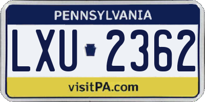 PA license plate LXU2362