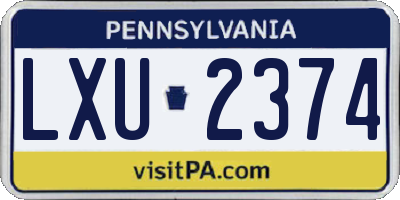 PA license plate LXU2374