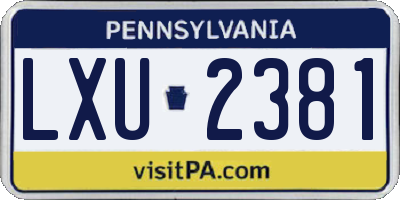 PA license plate LXU2381