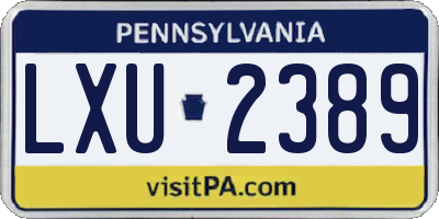 PA license plate LXU2389