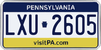PA license plate LXU2605