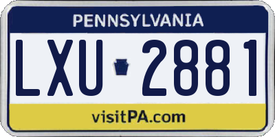 PA license plate LXU2881