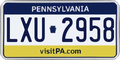 PA license plate LXU2958