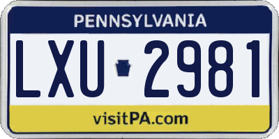 PA license plate LXU2981