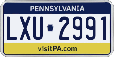 PA license plate LXU2991