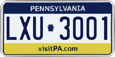PA license plate LXU3001