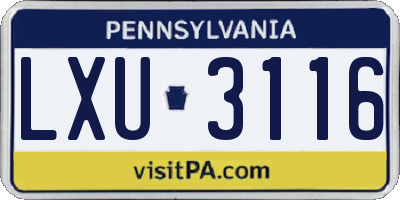 PA license plate LXU3116