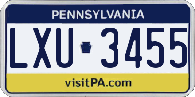 PA license plate LXU3455
