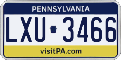 PA license plate LXU3466