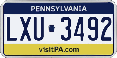 PA license plate LXU3492