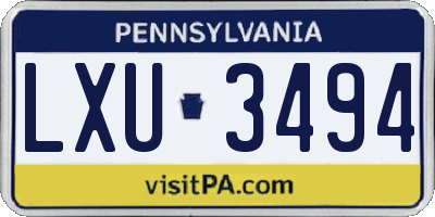 PA license plate LXU3494