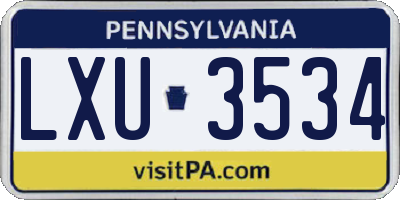 PA license plate LXU3534