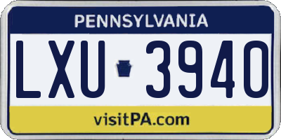 PA license plate LXU3940