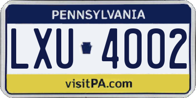PA license plate LXU4002