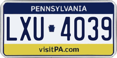 PA license plate LXU4039