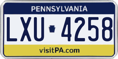 PA license plate LXU4258