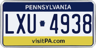 PA license plate LXU4938