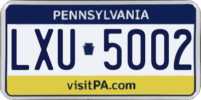 PA license plate LXU5002