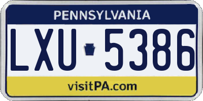 PA license plate LXU5386