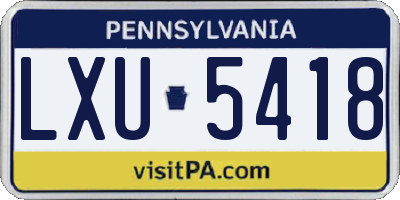 PA license plate LXU5418
