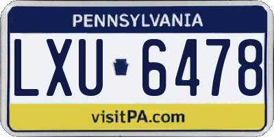 PA license plate LXU6478