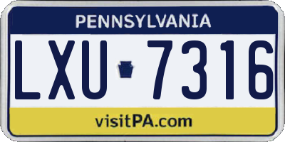 PA license plate LXU7316