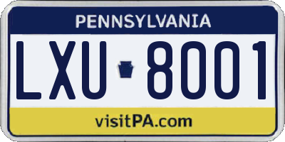PA license plate LXU8001