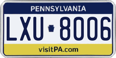 PA license plate LXU8006