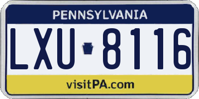 PA license plate LXU8116