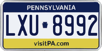 PA license plate LXU8992