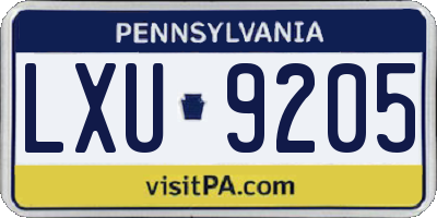 PA license plate LXU9205