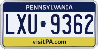 PA license plate LXU9362