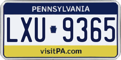 PA license plate LXU9365