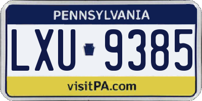 PA license plate LXU9385