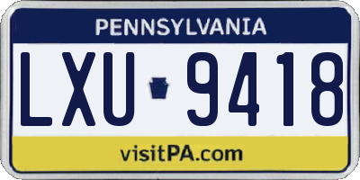 PA license plate LXU9418