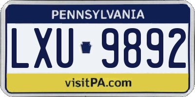 PA license plate LXU9892