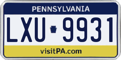 PA license plate LXU9931
