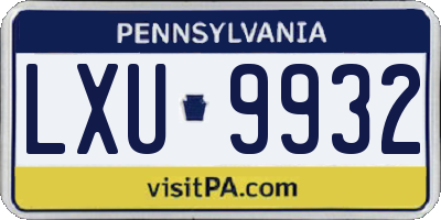 PA license plate LXU9932