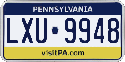PA license plate LXU9948