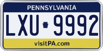 PA license plate LXU9992
