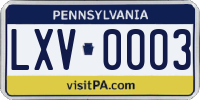 PA license plate LXV0003