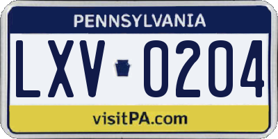 PA license plate LXV0204