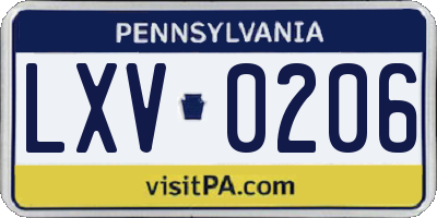 PA license plate LXV0206