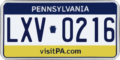 PA license plate LXV0216