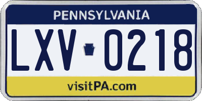 PA license plate LXV0218